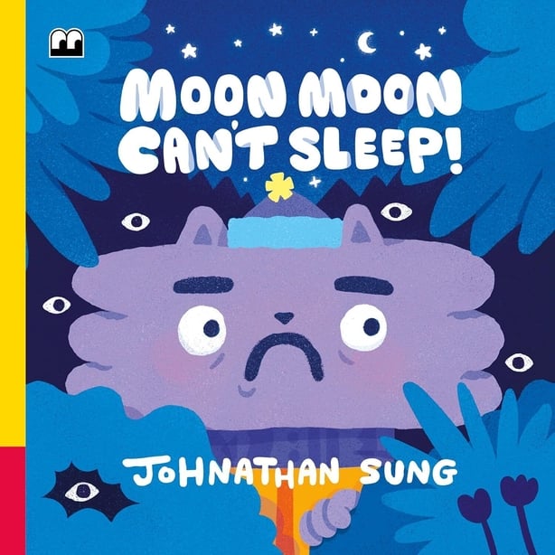 Cover of Moon Moon Can't Sleep - cartoon characters with worried face