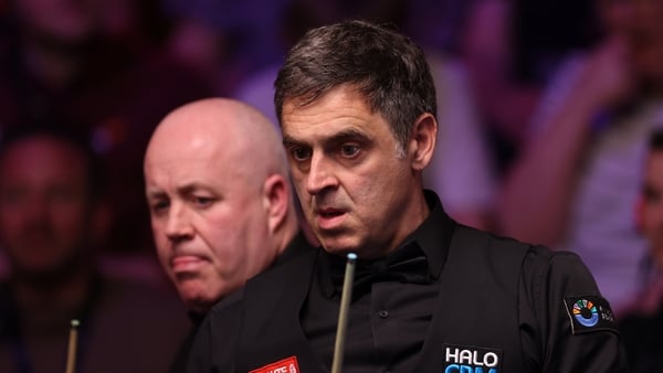 SHEFFIELD, ENGLAND - APRIL 25: John Higgins of Scotland and Ronnie O'Sullivan of England look on during the second round match on day eight of the Halo World Snooker Championship at The Crucible Theatre on April 25, 2026 in Sheffield, England. (Photo by G