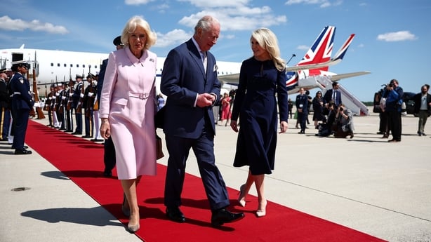 Britain's King Charles III and Queen Camilla are greeted by US Protocol Chief Monica Crowley 
