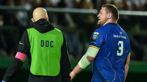 25 April 2026; Tadhg Furlong of Leinster leaves the pitch during the United Rugby Championship match between Benetton and Leinster at Stadio Monigo in Treviso, Italy. Photo by Brendan Moran/Sportsfile