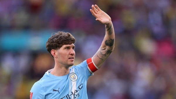 LONDON, ENGLAND - APRIL 25: John Stones of Manchester City waves after the Emirates FA Cup Semi Final match between Manchester City and Southampton on April 25, 2026 in London, England. (Photo by Catherine Ivill - AMA/Getty Images)