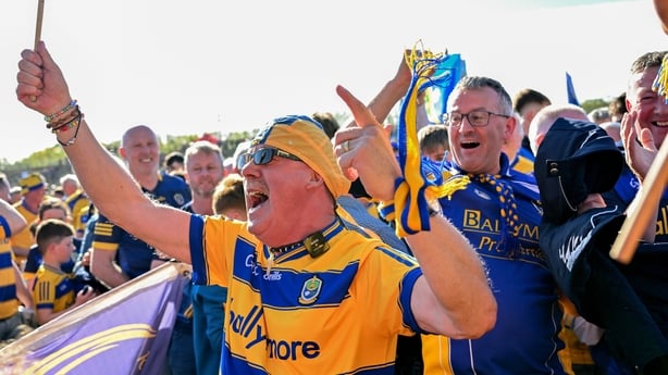 26 April 2026; Roscommon supporter Paddy Joe Burke celebrates after the Connacht GAA Football Senior Championship semi-final match between Mayo and Roscommon at Hastings Insurance MacHale Park in Castlebar, Mayo. Photo by Paul Phelan/Sportsfile