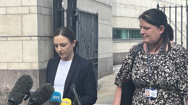 PSNI officers Kelly Foley and Shauna Magennis speak to reporters outside court