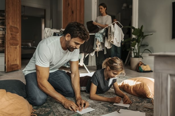 A family spending time together at home