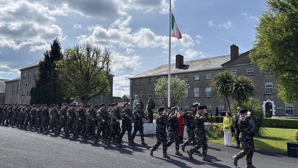 Members of the 128th Infantry Battalion at Sarsfield Barracks in Limerick on parade