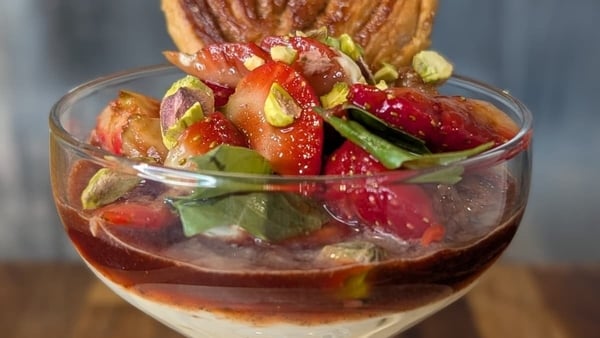 A dessert in a tall glass