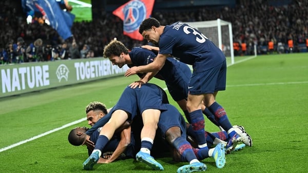 Players of PSG celebrate after a goal during the UEFA Champions League semi-final first leg match between PSG and FC Bayern Munich at Parc des Princes in Paris, France on April 28, 2026.