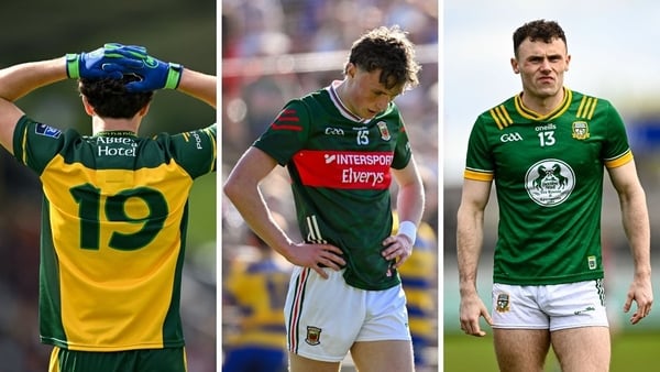 Donegal defender Finbarr Roarty, Kobe McDonald of Mayo and Meath's Jordan Morris react after their recent championship defeats