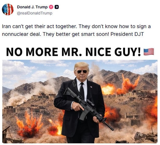 US President Donald Trump in an AI generated image holding a rifle
