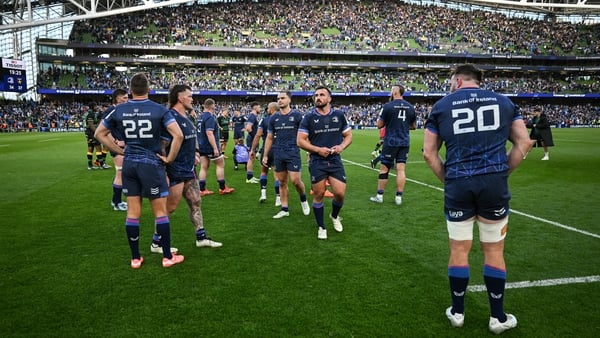 3 May 2025; Leinster players after the Investec Champions Cup semi-final match between Leinster and Northampton Saints at the Aviva Stadium in Dublin. Photo by Brendan Moran/Sportsfile