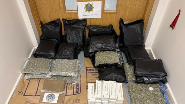 Drugs seized by gardaí in Annacotty on display