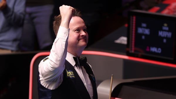 Shaun Murphy of England celebrates after victory in the quarter final match against Zhao Xintong of China on day twelve of the Halo World Snooker Championship at The Crucible Theatre on April 29, 2026 in Sheffield, England.