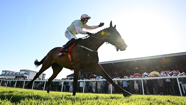 Gaelic Warrior, with Paul Townend up, crosses the line to win the Ladbrokes Punchestown Gold Cup during day two of the Punchestown Festival at Punchestown Racecourse in Kildare.