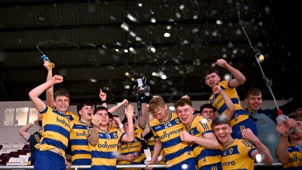 Roscommon players celebrate victory in the Dalata Hotel Group Connacht U20 Football Championship final match between Mayo and Roscommon at Tuam Stadium in Galway.