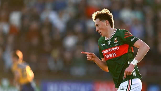 Kobe McDonald of Mayo celebrates after scoring a point during the Dalata Hotel Group Connacht U20 Football Championship final match between Mayo and Roscommon at Tuam Stadium in Galway.