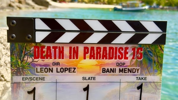Clapper board for new series of Death in Paradise