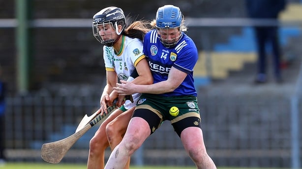 Battling with Meath's Leah Devine during this year's Division 2A final