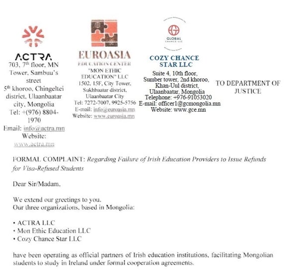 A screengrab of a letter