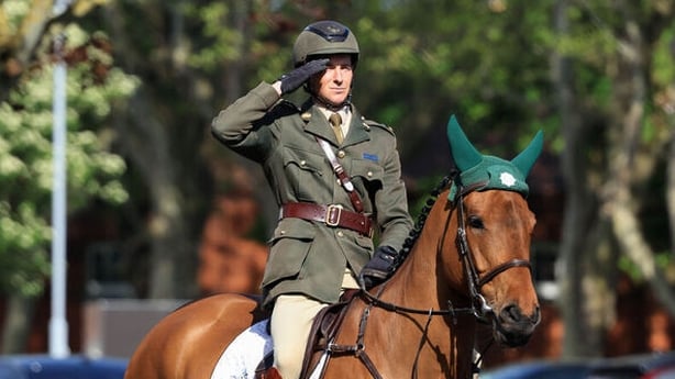  Lt. Raphael Lee on his horse, Bon Mahon at McKee Barracks