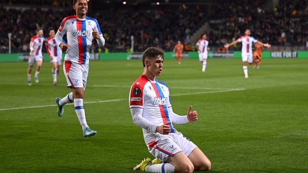 Jorgen Strand Larsen of Crystal Palace celebrates scoring his team's third goal during the UEFA Europa Conference League match between FC Shakhtar Donetsk and Crystal Palace FC at Henryk Reyman's Municipal Stadium on April 30, 2026 in Krakow, Poland.