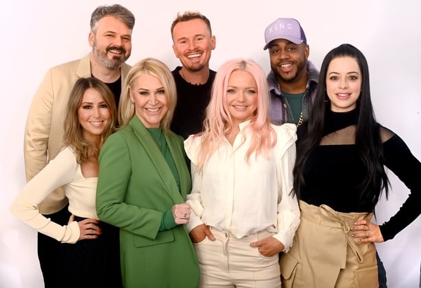LONDON, ENGLAND - FEBRUARY 14: Rachel Stevens, Paul Cattermole, Jo O'Meara, Jon Lee, Hannah Spearritt, Bradley McIntosh and Tina Barrett of S Club 7 attend the announcement of their "S Club 7 Reunited" reunion tour at Soho Hotel on February 14, 2023 in London, England. (Photo by Dave J. Hogan/Getty 