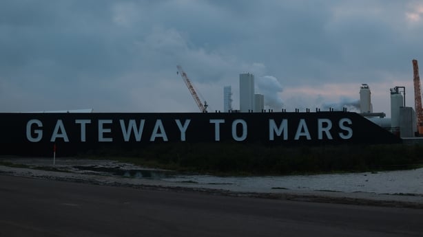 A sign reads, ''Gateway to Mars'' at SpaceX's South Texas facility 