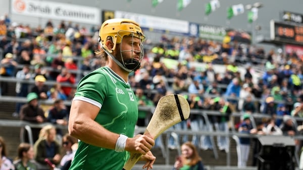 25 May 2025; Tom Morrissey of Limerick runs out before before the Munster GAA Hurling Senior Championship Round 5 match between Limerick and Clare at TUS Gaelic Grounds in Limerick. Photo by Tom Beary/Sportsfile