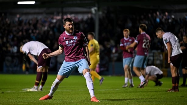 1 May 2026; Ryan Brennan of Drogheda United celebrates at the final whistle after the SSE Airtricity Men's Premier Division match between Drogheda United and Sligo Rovers at Sullivan & Lambe Park in Drogheda, Louth. Photo by Paul Phelan/Sportsfile
