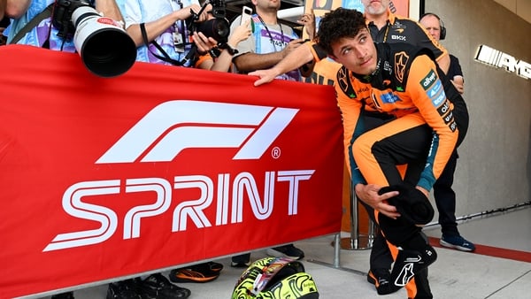 MIAMI, FLORIDA - MAY 01: Sprint Pole qualifier Lando Norris of Great Britain and McLaren in parc ferme during Sprint Qualifying ahead of the F1 Grand Prix of Miami at Miami International Autodrome on May 01, 2026 in Miami, Florida. (Photo by Mark Sutton -