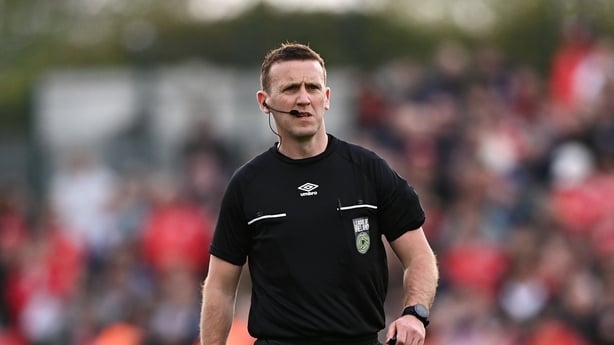 1 May 2026; Referee Paul Norton during the SSE Airtricity Men's Premier Division match between Dundalk and Shelbourne at Oriel Park in Dundalk, Louth. Photo by Ben McShane/Sportsfile