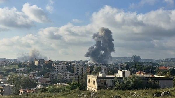 Smoke rises from the site of Israeli airstrikes on the southern Lebanese village of Habbouch on 1 May 2026.