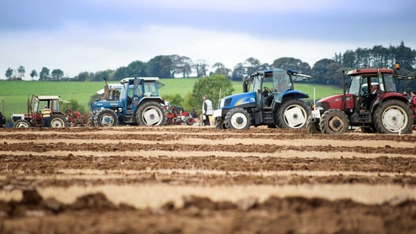 Tractors competing in the irish national ploughing championships in ireland