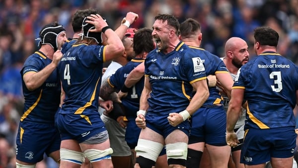 2 May 2026; Jack Conan of Leinster celebrates his side winning a scrum penalty during the Investec Champions Cup semi-final match between Leinster and RC Toulon at the Aviva Stadium in Dublin. Photo by Seb Daly/Sportsfile