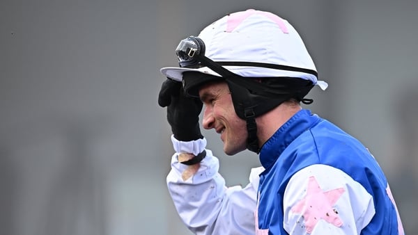 30 April 2026; Jockey Danny Mullins after winning the Specialist Group Novice Hurdle on Beauvallon during day three of the Punchestown Festival at Punchestown Racecourse in Kildare. Photo by Seb Daly/Sportsfile