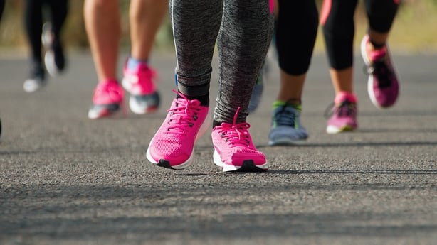 People group jogging, runners team on morning training (stock image)