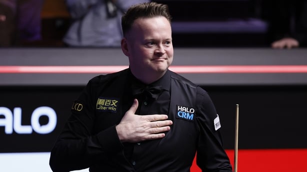 Shaun Murphy celebrates after winning his match against John Higgins (not pictured) on day fifteen of the Halo World Snooker Championship 2026 at the Crucible Theatre, Sheffield. Picture date: Saturday May 2, 2026.