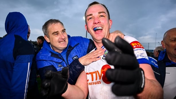 2 May 2026; Jack McCarron of Monaghan with supporters after their side's victory in the Ulster GAA Football Senior Championship semi-final match between Derry and Monaghan at BOX-IT Athletic Grounds in Armagh. Photo by Shauna Clinton/Sportsfile