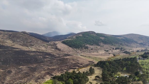 Fire damage and smoke in the Mourne Mountains