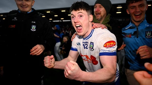 2 May 2026; Stephen O'Hanlon of Monaghan celebrates after his side's victory in the Ulster GAA Football Senior Championship semi-final match between Derry and Monaghan at BOX-IT Athletic Grounds in Armagh. Photo by Shauna Clinton/Sportsfile