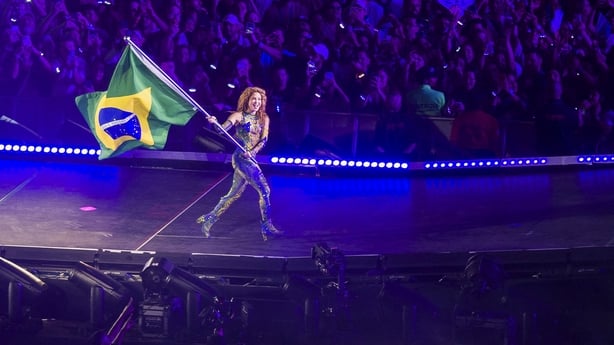 Colombian singer Shakira performs during a free concert at Copacabana beach in Rio de Janeiro