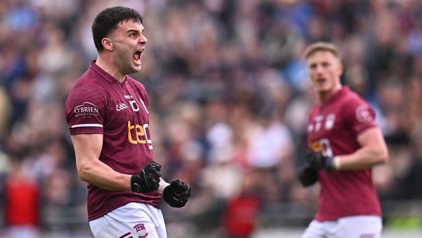 3 May 2026; Kevin O'Sullivan of Westmeath celebrates scoring a point during the Leinster GAA Football Senior Championship semi-final match between Kildare and Westmeath at Glenisk O'Connor Park in Tullamore, Offaly. Photo by Piaras Ó Mídheach/Sportsfile