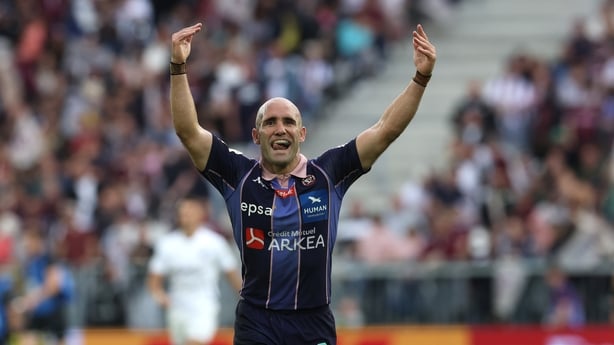 BORDEAUX, FRANCE - MAY 03: Maxime Lucu the Bordeaux Begles captain, celebrates after their victory during the Investec Champions Cup semi final match between Union Bordeaux Begles and Bath Rugby at Stade Atlantique Bordeaux Metropole on May 03, 2026 in Bordeaux, France. (Photo by David Rogers/Getty