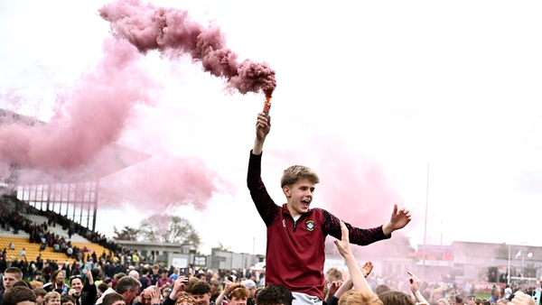 3 May 2026; Westmeath supporters celebrate after the Leinster GAA Football Senior Championship semi-final match between Kildare and Westmeath at Glenisk O'Connor Park in Tullamore, Offaly. Photo by Piaras Ó Mídheach/Sportsfile