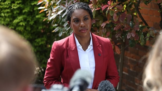 Conservative Leader Kemi Badenoch speaks to the media during a campaign visit