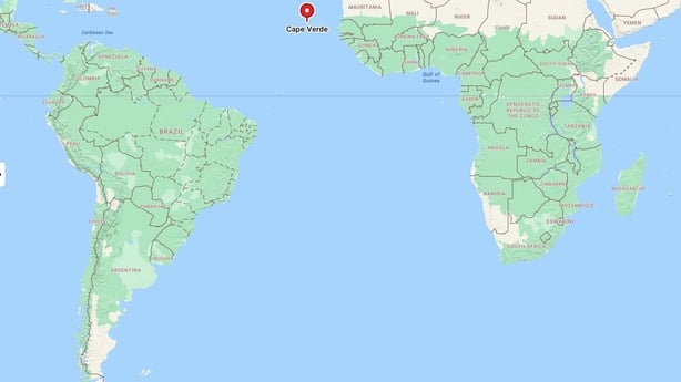 A map detailing Cape Verde and Argentina Credit: Bing Maps