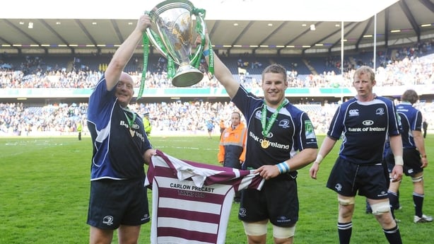 23 May 2009; Leinster's Bernard Jackman, left, and Sean O'Brien from Co. Carlow celebrate after the game. Heineken Cup Final, Leinster v Leicester Tigers, Murrayfield Stadium, Edinburgh, Scotland. Picture credit: Matt Browne / SPORTSFILE 