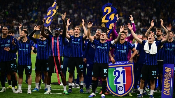 Inter Milan's players celebrate after winning their 21st 'scudetto' in May 2026