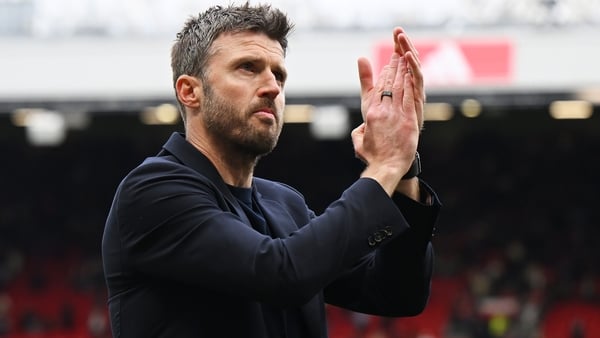 Michael Carrick, Manager of Manchester United, acknowledges the fans following the Premier League match between Manchester United and Liverpool at Old Trafford on May 03, 2026 in Manchester, England.