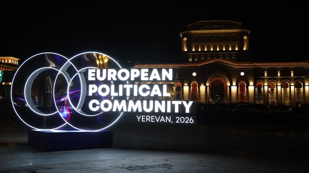 This photograph shows a view of the Republic Square on the eve of the 8th European Political Community (EPC) summit in Yerevan