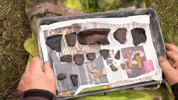 Undated handout photo issued by the University of Southampton of fragments of Neolithic pottery